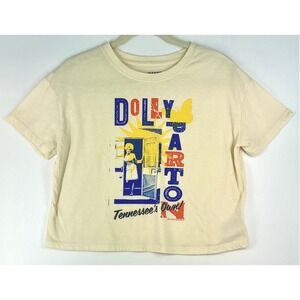 Old Navy Dolly Parton Graphic Crop Tee Size S Cream Yellow Blue Country